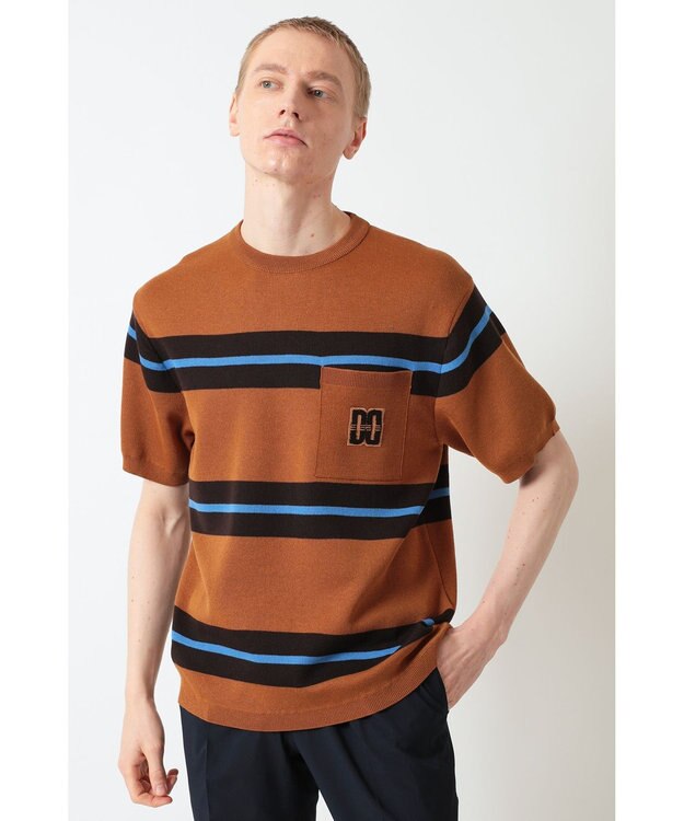 DAKS ボーダーDDロゴニットTシャツ ブラウン