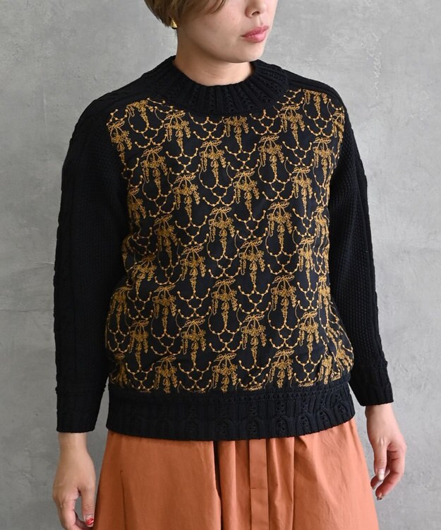 muuc 〈ドライタッチ高品質インド超長綿〉イラカ刺繍コットンプルオーバー ブラック