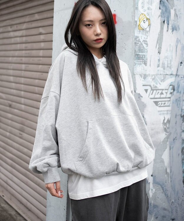 WEGO 【ユニセックス着用ITEM】バルーンクロップドプルパーカー 杢グレー