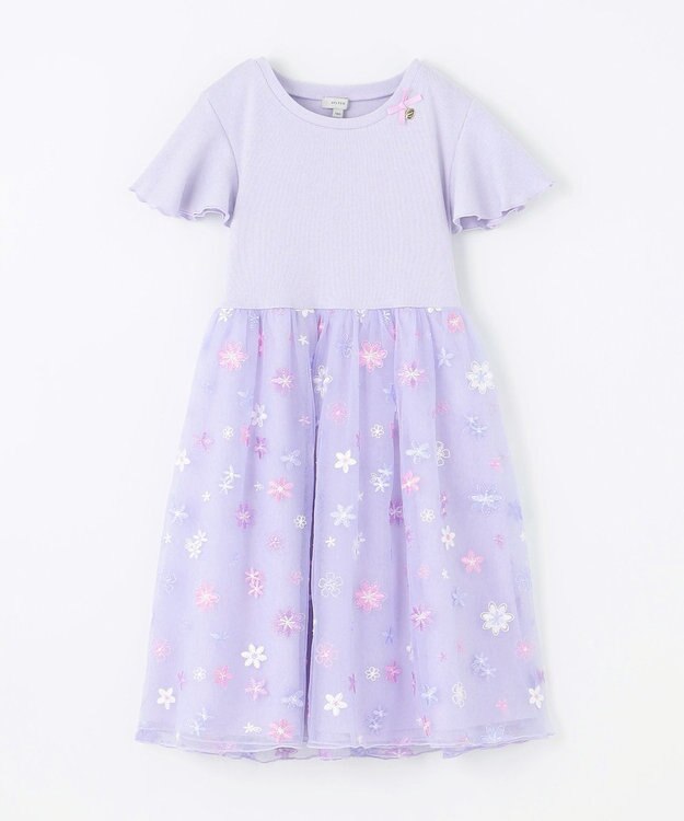 ANY KIDS 刺繍チュールワンピース ラベンダー