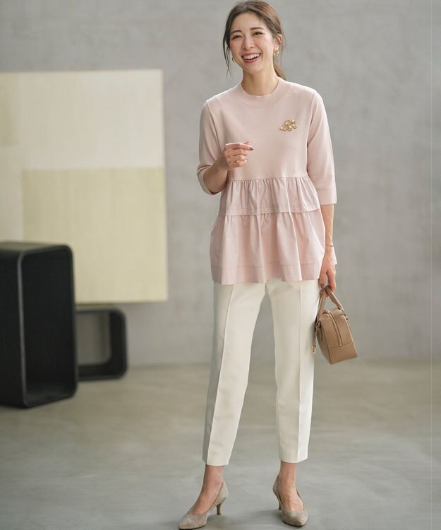 組曲 L 【WEB限定】ベーシックダブルクロス テーパードパンツ アイボリー系