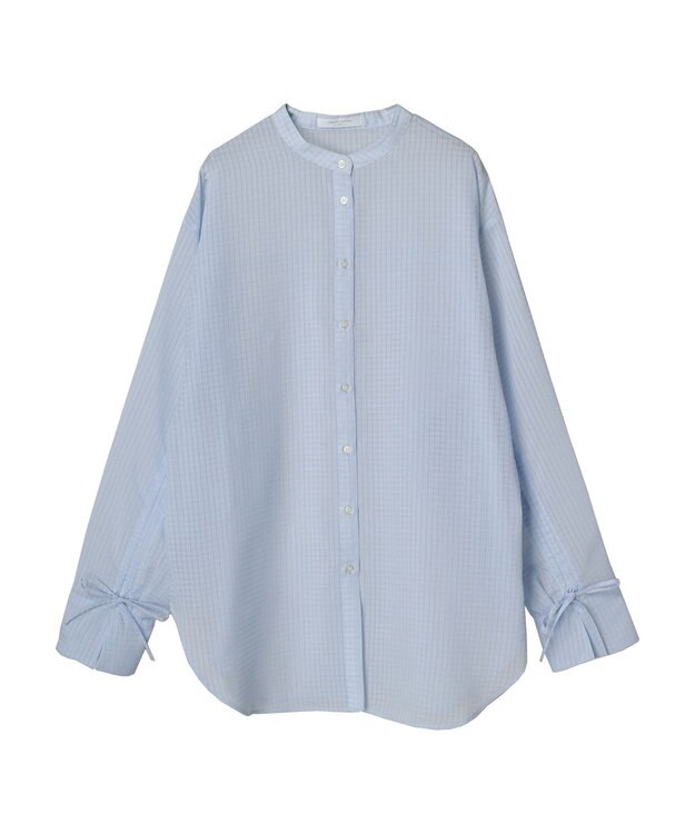 Green Parks シアーチェック袖ドロストシャツチュニック Sax