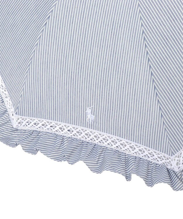 MOONBAT 【遮光/晴雨兼用】POLO RALPH LAUREN （ポロラルフローレン） 長傘 晴雨兼用日傘 ストライプフリル 遮光 遮熱 UV ディープブルー