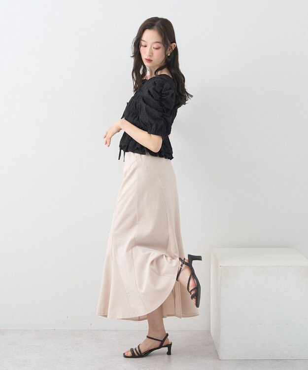 earth music&ecology レースティアードシャーリングブラウス Black