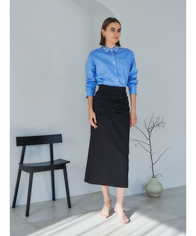 YECCA VECCA シャーリングロングナロースカート Black