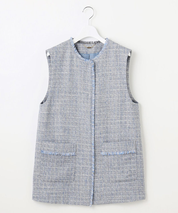 自由区 【カタログ掲載・セットアップ対応】ライトミックスツイード ジレ ライトブルー