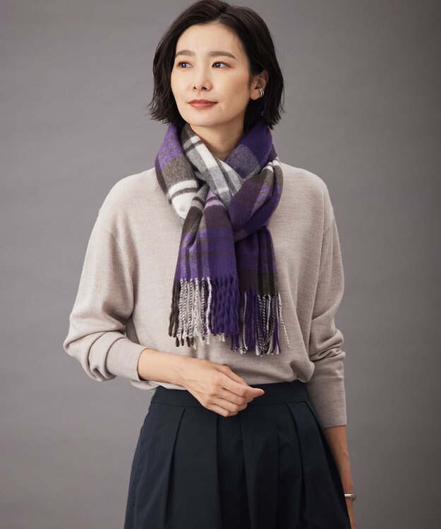 J.PRESS LADIES カシミヤチェック マフラー パープル系3