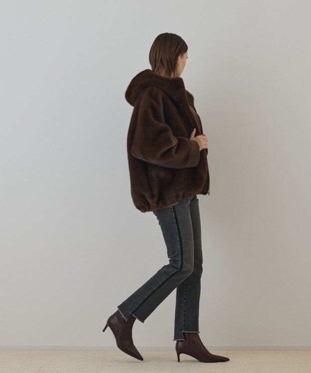 GRACE CONTINENTAL フェイクミンクフードジャケット ダークブラウン