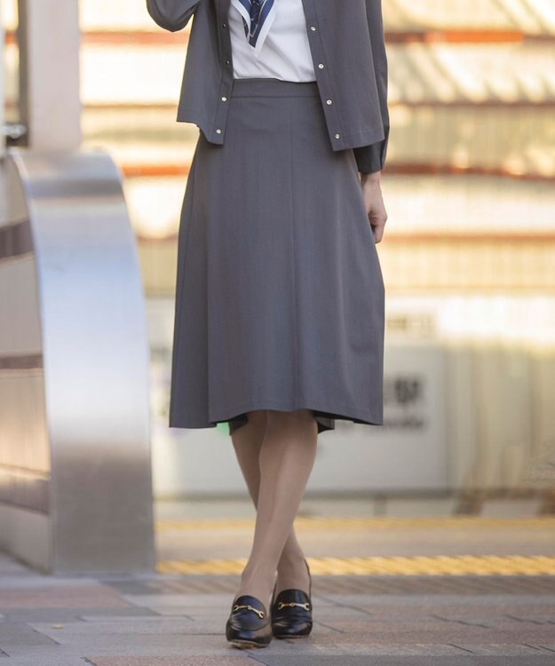 J.PRESS LADIES L 【洗える・セットアップ対応】Tricot フレア スカート スレート系