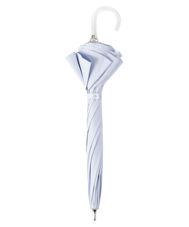 MOONBAT 【雑誌掲載 美人百花6月号】ランバン オン ブルー 晴雨兼用日傘 長傘 フレアフリル＆チャーム 遮光 遮熱 UV グレイッシュブルー