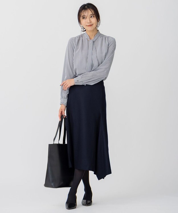 23区 S ウール圧縮スムース アシンメトリー フレアスカート ダークネイビー