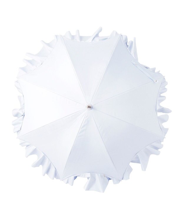 MOONBAT 【雑誌掲載 美人百花6月号】ランバン オン ブルー 晴雨兼用日傘 長傘 フレアフリル＆チャーム 遮光 遮熱 UV グレイッシュブルー