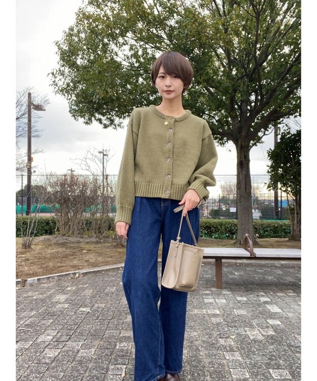 Green Parks クルーネックカーディガン Khaki