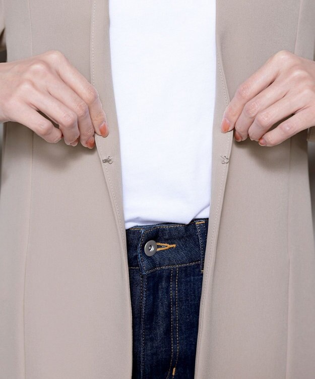 Tiaclasse L 【ダブルストレッチ】【洗える】カラーレスロングジャケット グレージュ