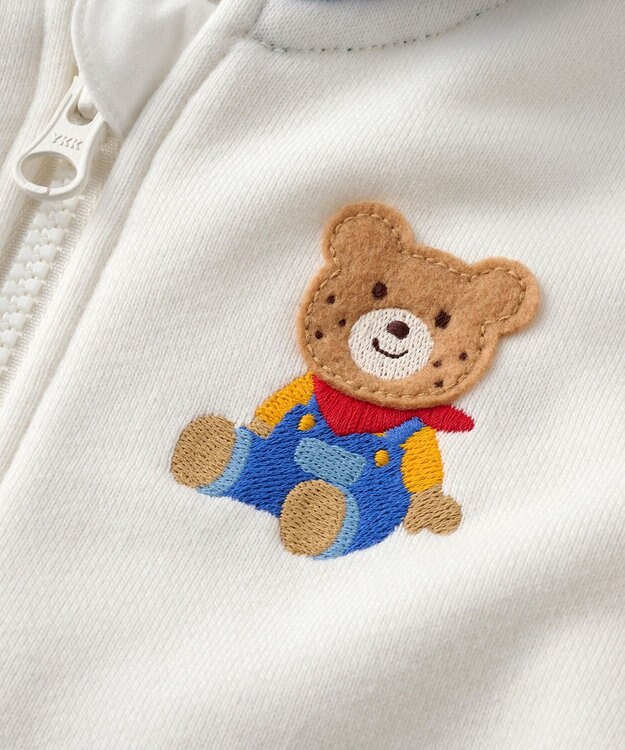 MIKI HOUSE HOT BISCUITS 【80-120cm】マルチカラー 裏毛パイル くまみみパーカー 白