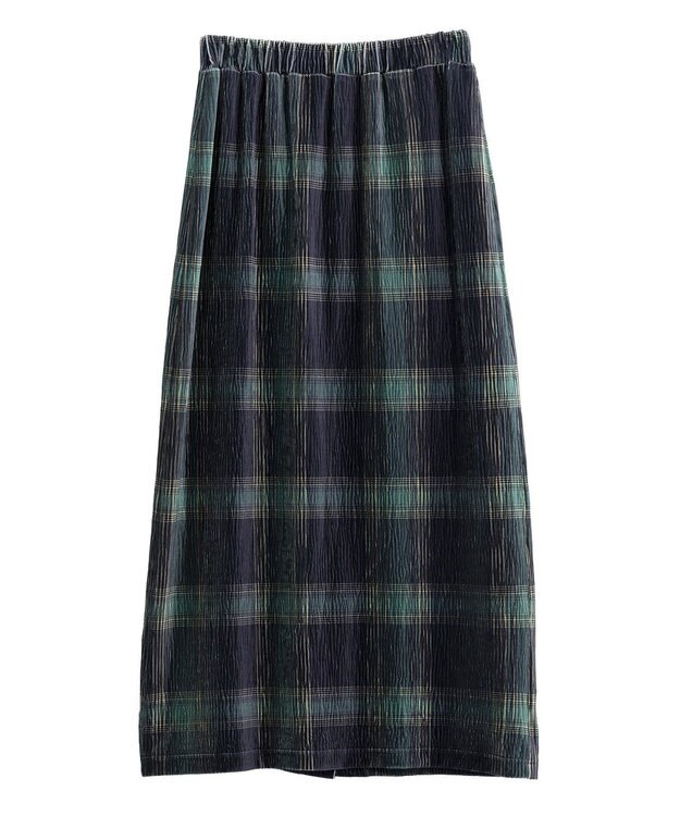 Green Parks 楊柳ベロアチェックＩラインスカート Navy