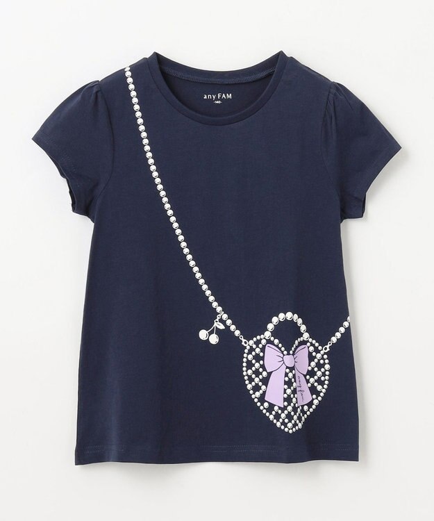 ANY KIDS 【WEB限定】7days プリント 半袖 Tシャツ ネイビー×ポシェット風