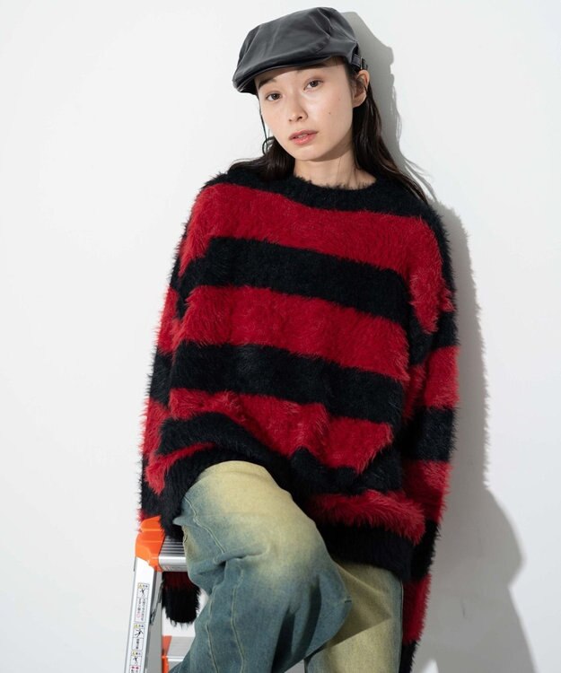 WEGO 【ユニセックスITEM着用】フェザーボーダープルオーバー レッドボーダー