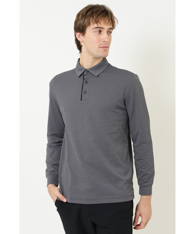 DAKS 【DAKS GOLF】 ジャガード長袖ニットポロ チャコール