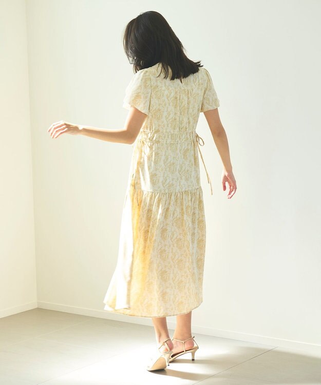 Feroux 【洗える】フラワープリントドロスト ワンピース ライトイエロー系3