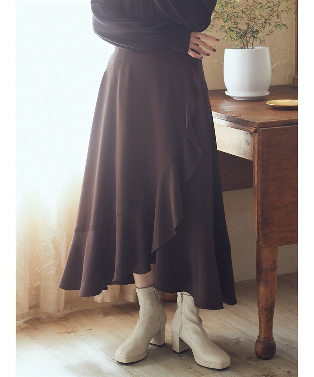 earth music&ecology ラッフルフリルイレヘムスカート Brown