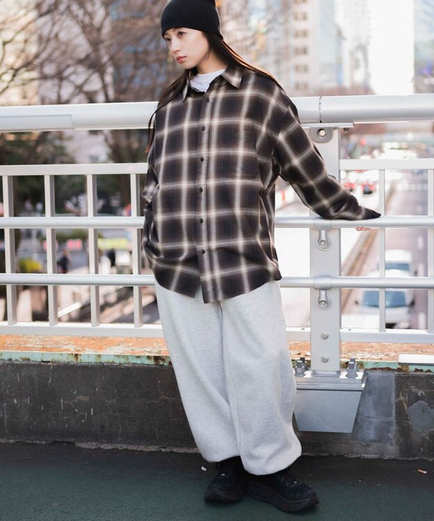 WEGO オンブレチェックシャツ ブラウンチェック1