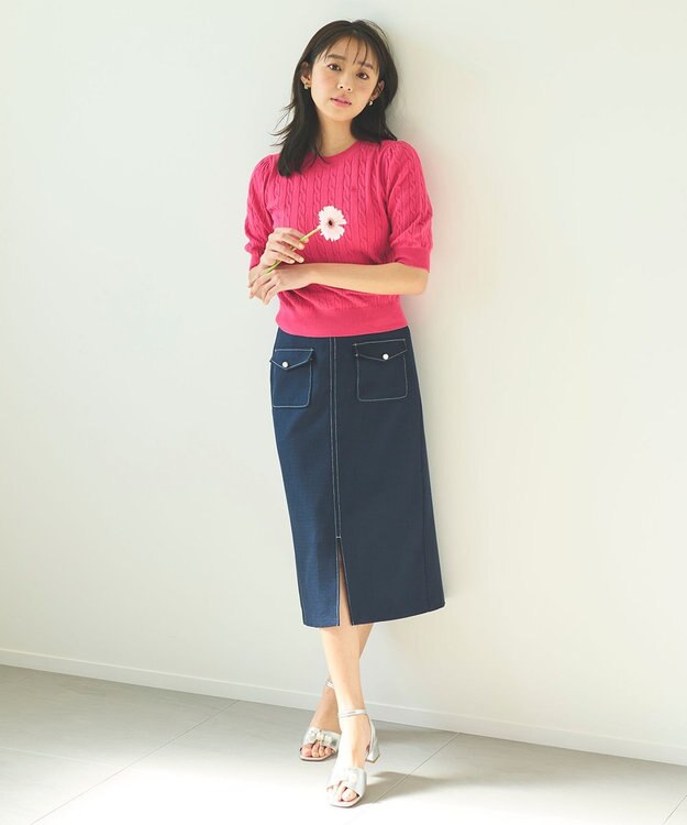 Feroux 【新色追加・洗える】パールポイントフラップ スカート ネイビー系