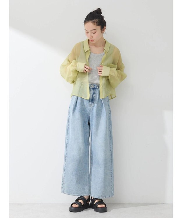 earth music&ecology ソデスリットクロップドシャツ Lime Green