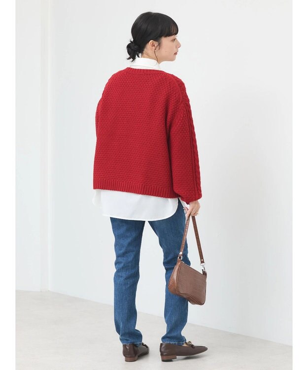 earth music&ecology ウォッシャブルケーブルプルオーバー Red