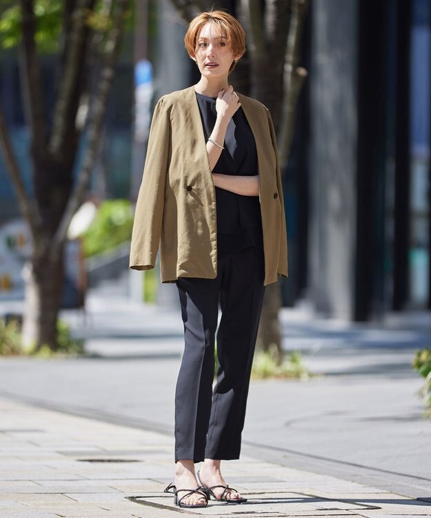 ICB 【洗える】 UnleashLite ノーカラージャケット オリーブ系