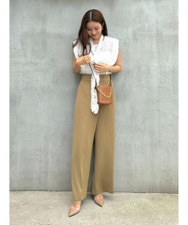 Green Parks ボウタイ付きフェザーノースリーブプルオーバー Off White