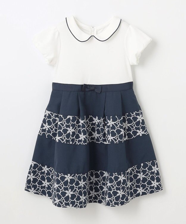 組曲 KIDS 【110-140㎝】フラワーパネルボーダー ワンピース ネイビー系