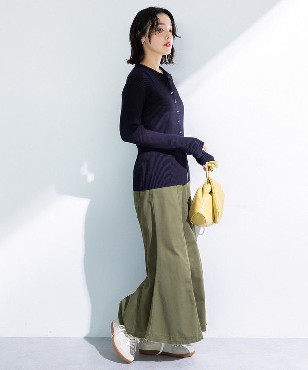 Green Parks 襟付きリブニットカーディガン Dark Navy