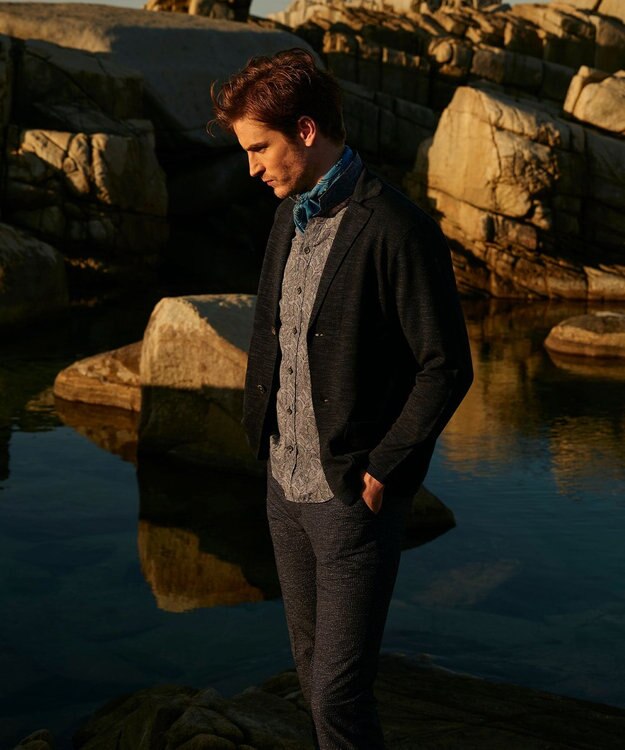 JOSEPH ABBOUD 【サスティナブル】スラブギマ カーディガン ネイビー系