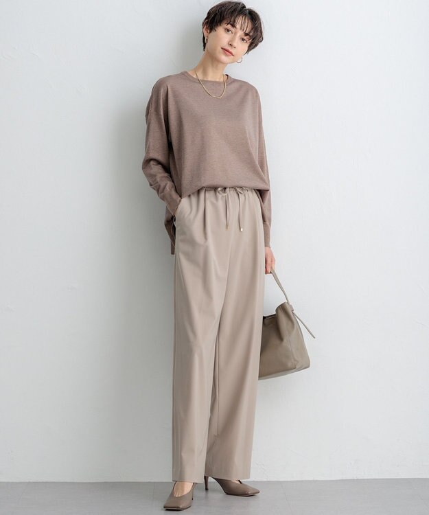 23区 【洗える】2WAYストレッチツイル ドロスト ワイドパンツ ベージュ系