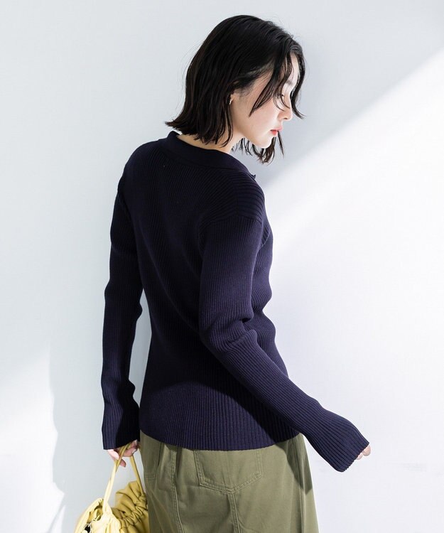 Green Parks 襟付きリブニットカーディガン Dark Navy