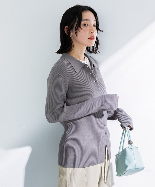 Green Parks 襟付きリブニットカーディガン Gray