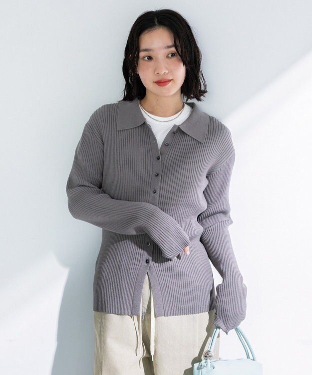 Green Parks 襟付きリブニットカーディガン Gray
