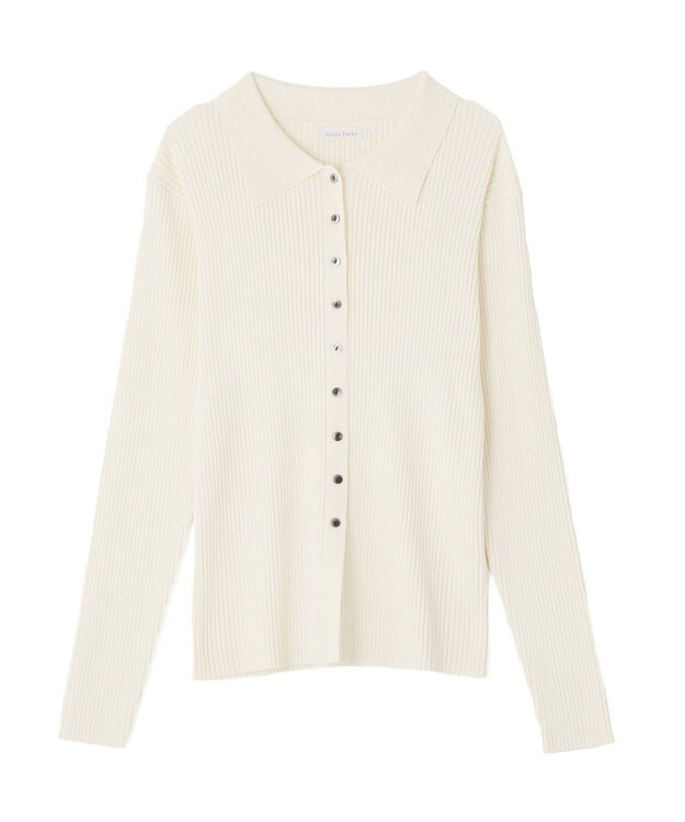 Green Parks 襟付きリブニットカーディガン Ecru