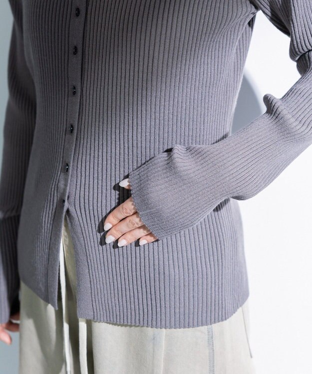 Green Parks 襟付きリブニットカーディガン Gray