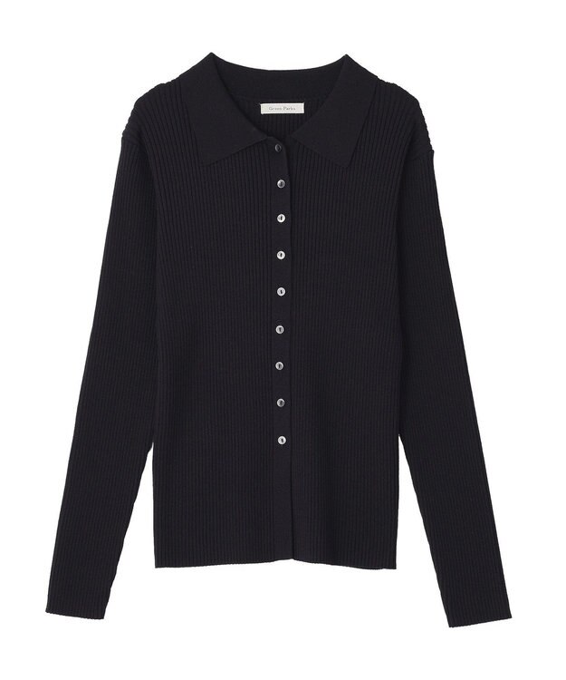 Green Parks 襟付きリブニットカーディガン Dark Navy