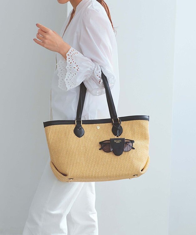 TOPKAPI 【Breath TOPKAPI】サングラスホルダー付き レザーコンビ カゴバッグ L ベージュ