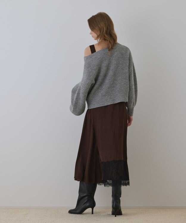 GRACE CONTINENTAL サテンレースニットワンピース グレー