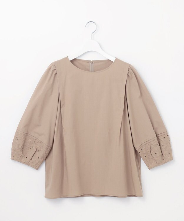 自由区 【洗える】テンセルコットンエンブロイダリープルオーバー ブラウス モカ