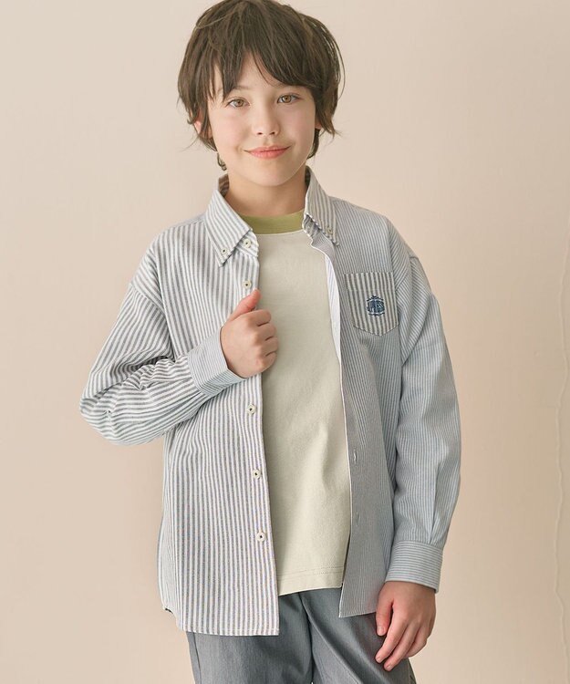 J.PRESS KIDS 【140-170cm】オックスフォード ストライプコンビシャツ グレー系1