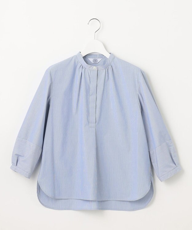 J.PRESS LADIES 【洗える・接触冷感・UVカット】エステネージュストライプ バンドカラーブラウス ブルーストライプ系1