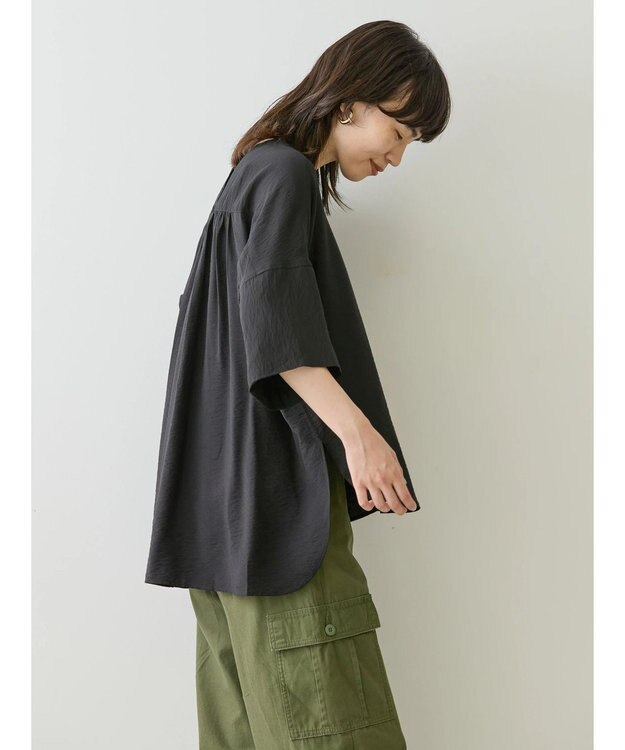 AMERICAN HOLIC 接触冷感スキッパーバックギャザーブラウス Black