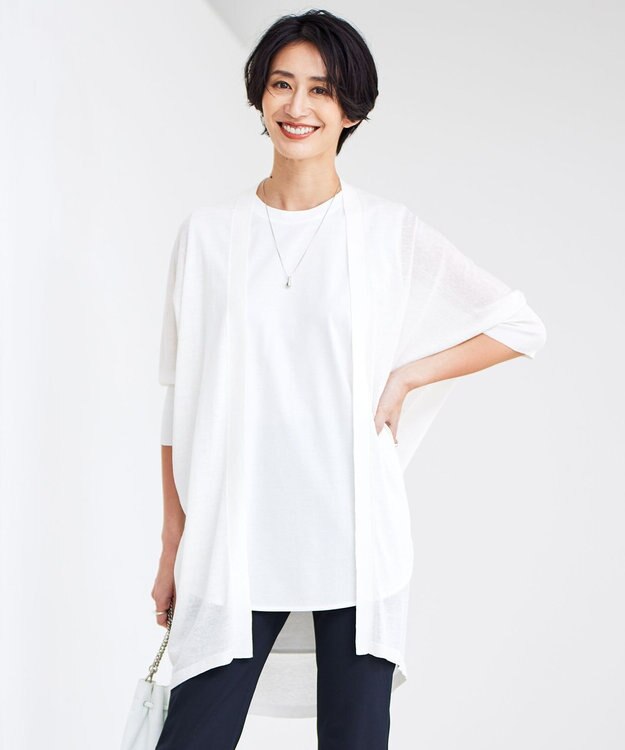 ICB 【洗える】 リネンポリエステルハイゲージ カーディガン オフホワイト系