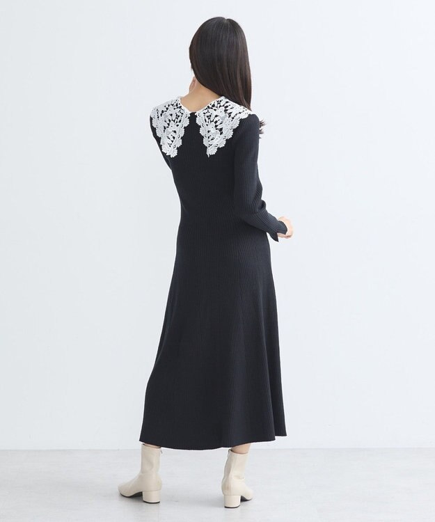 earth music&ecology 襟レースニットワンピース Black