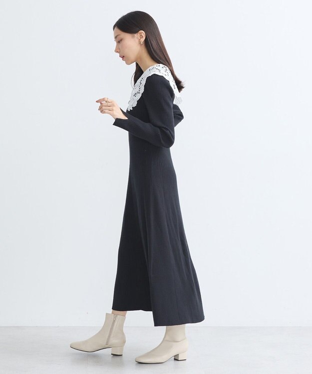 earth music&ecology 襟レースニットワンピース Black